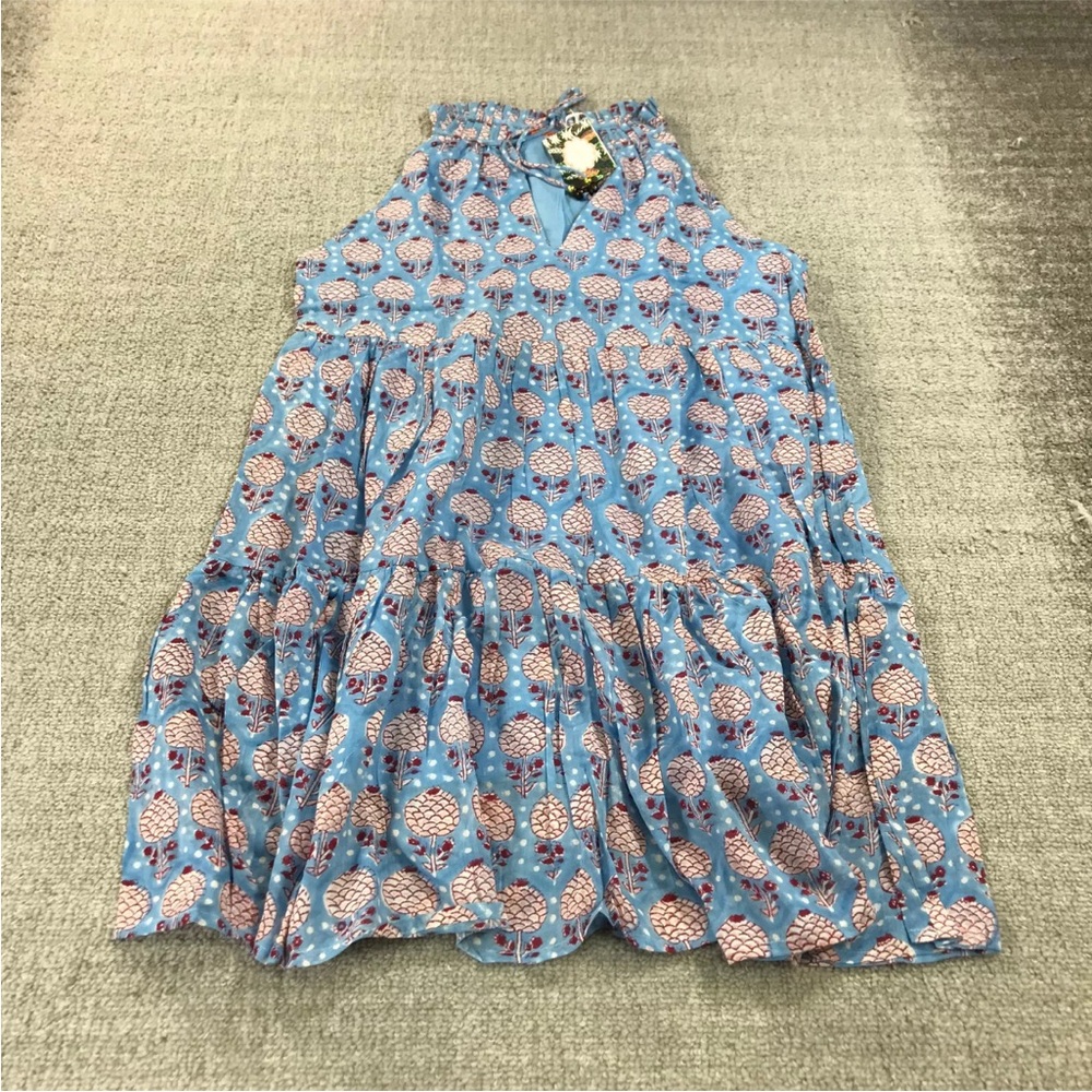 Oliphant Blue Sleeveless Patterned Dress - size Medium